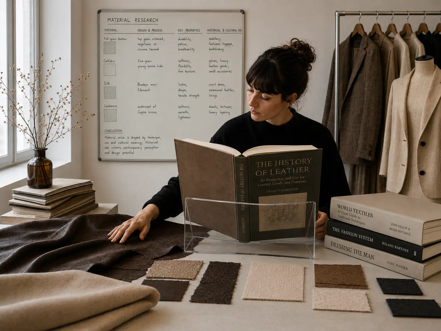 Recherche matériaux en atelier : échantillons, ouvrages et analyse, la direction prend forme